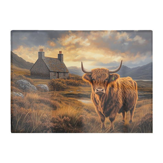 Highland Cow And A Cottage Glass Chopping Board