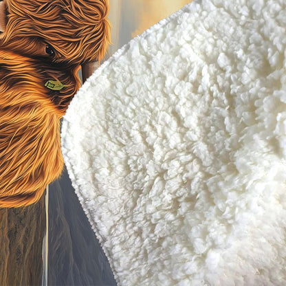 Highland Cow And A Cottage Sherpa Blanket