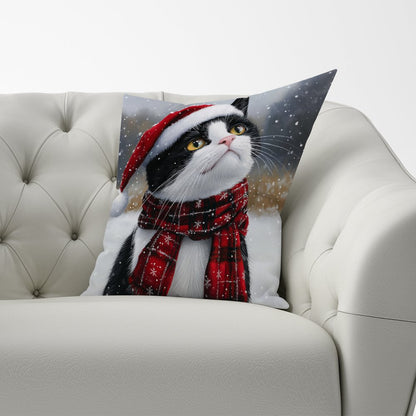 Snowy Christmas Black Cat Cushion