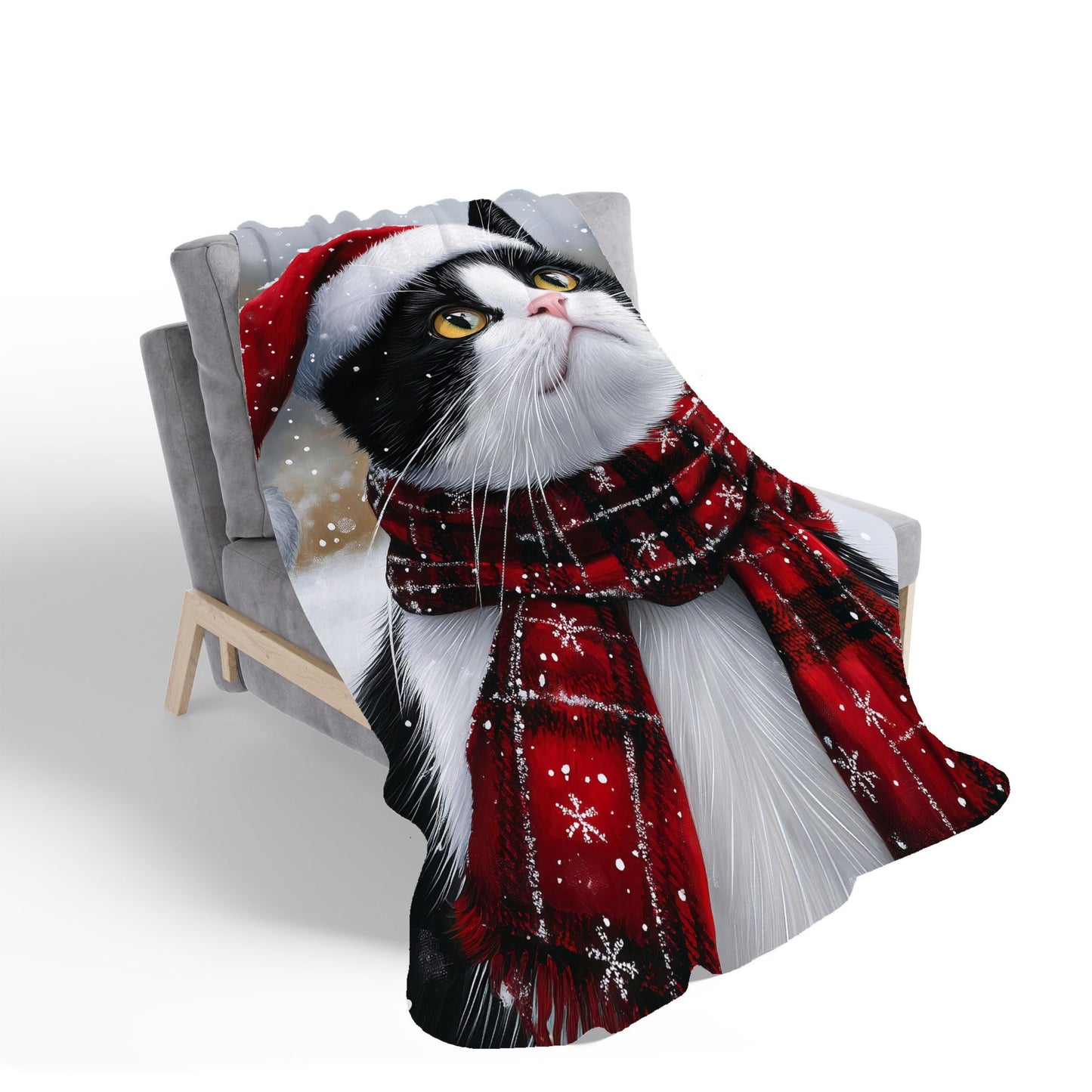 Snowy Christmas Black Cat Sherpa Blanket