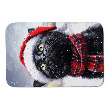 Black Snowy Christmas Cat Sherpa Blanket