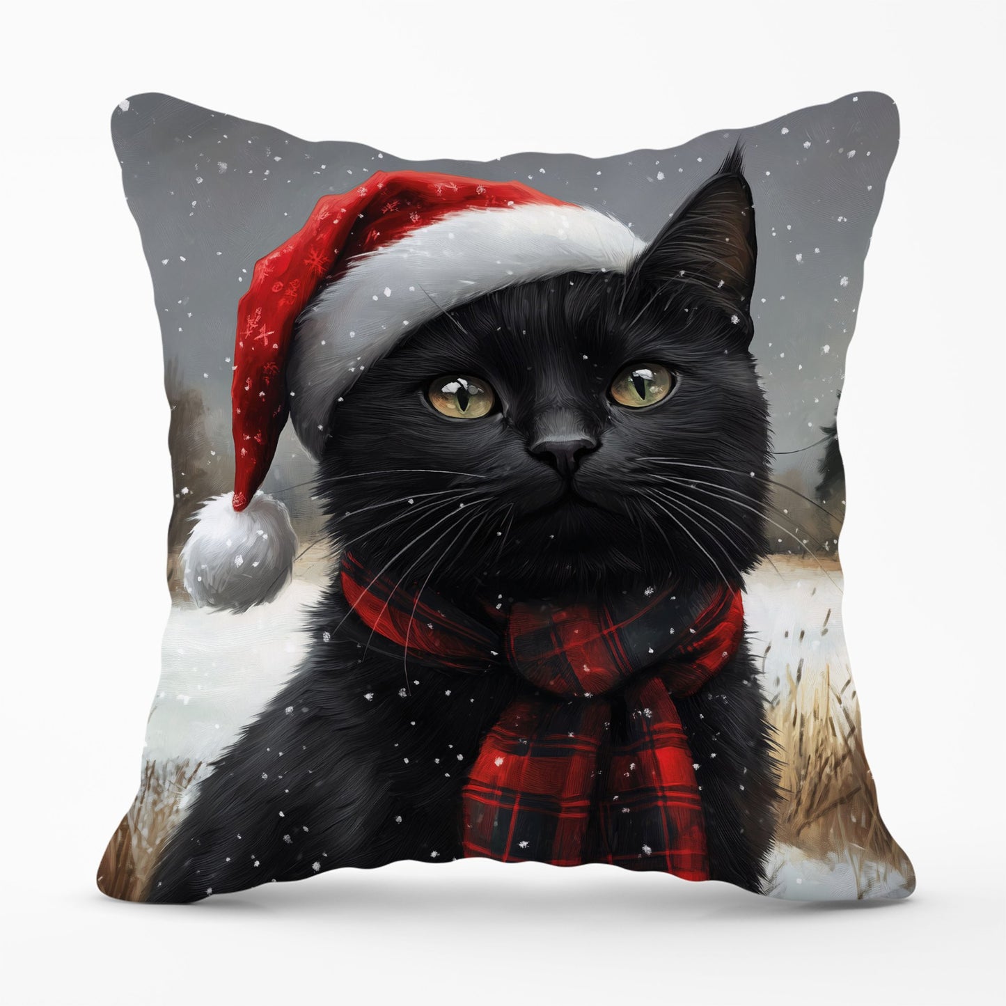 Black Christmas Cat Cushion