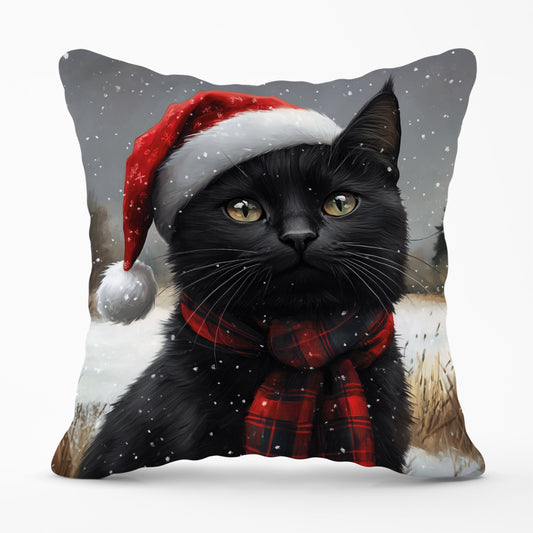 Black Christmas Cat Cushion