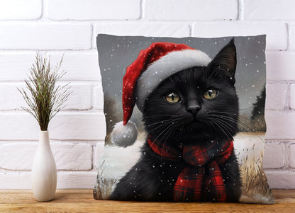 Black Christmas Cat Cushion