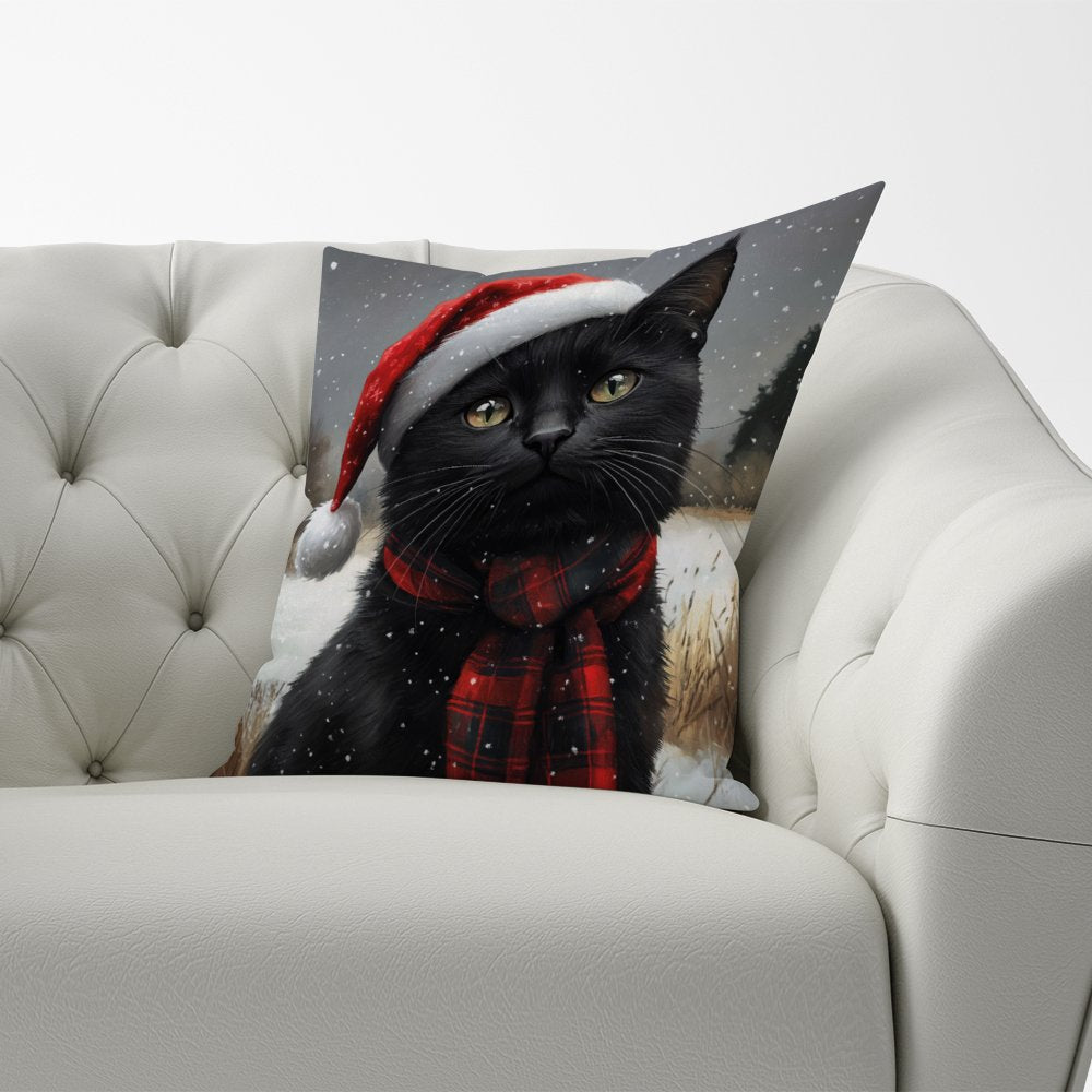 Black Christmas Cat Cushion