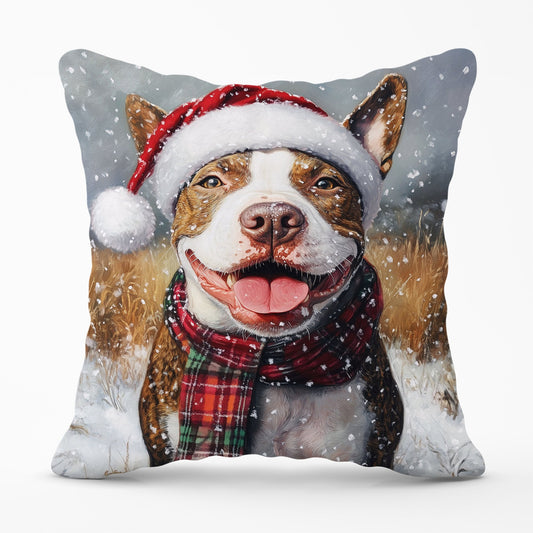 Snowy Christmas English Bull Terrier Cushion
