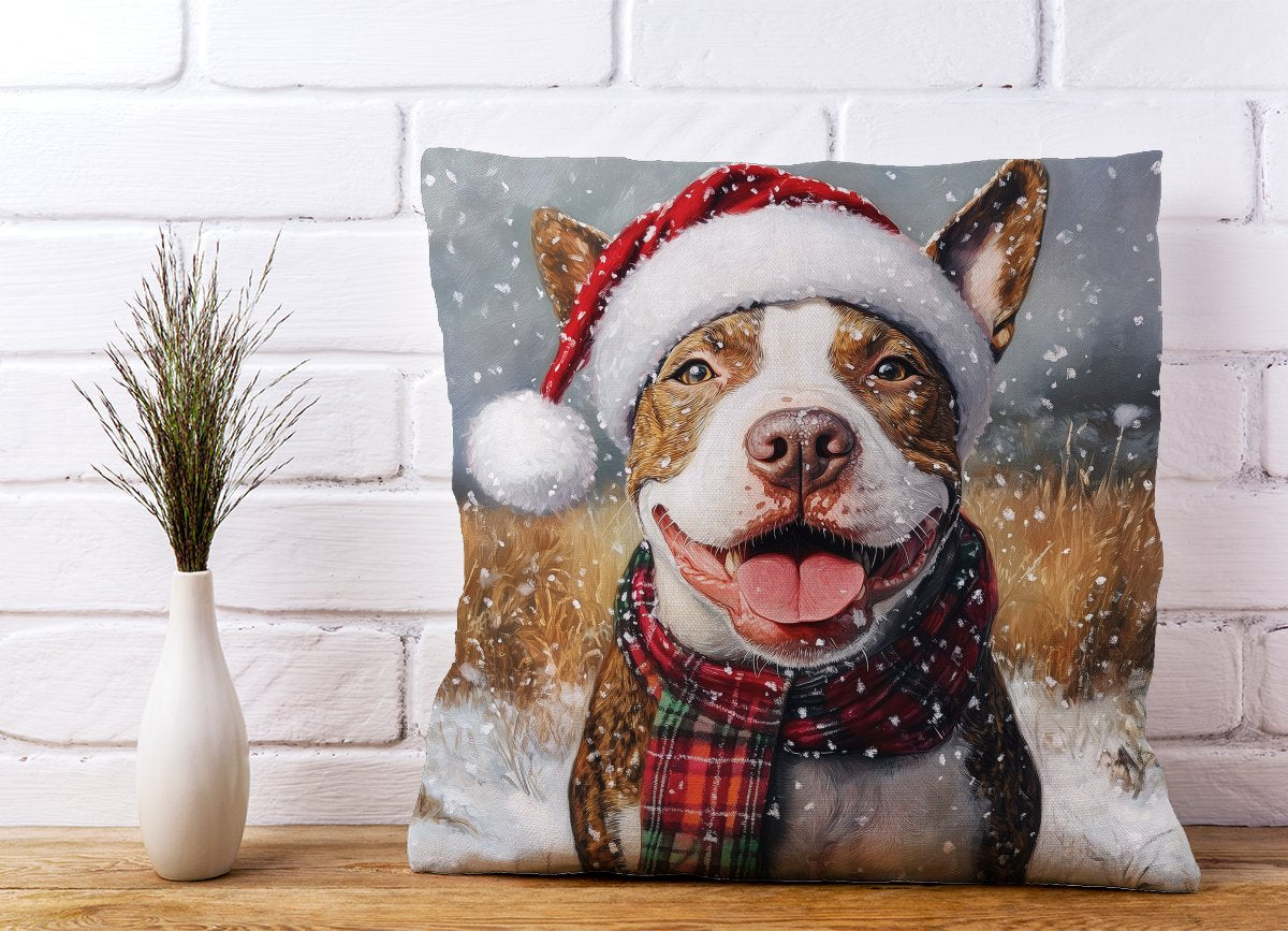 Snowy Christmas English Bull Terrier Cushion