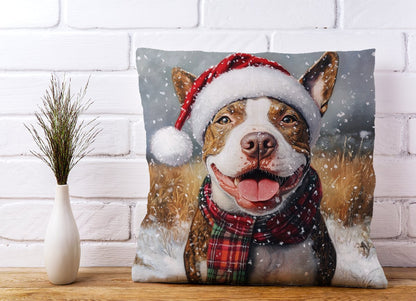 Snowy Christmas English Bull Terrier Cushion