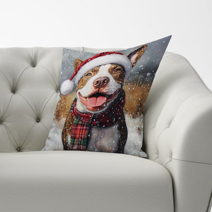 Snowy Christmas English Bull Terrier Cushion