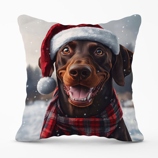 Snowy Christmas Brown Doberman Cushion