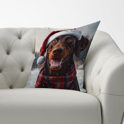 Snowy Christmas Brown Doberman Cushion