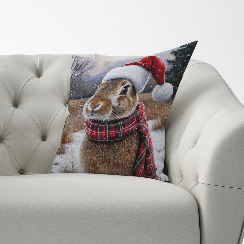 Snowy Christmas Brown Rabbit Cushion