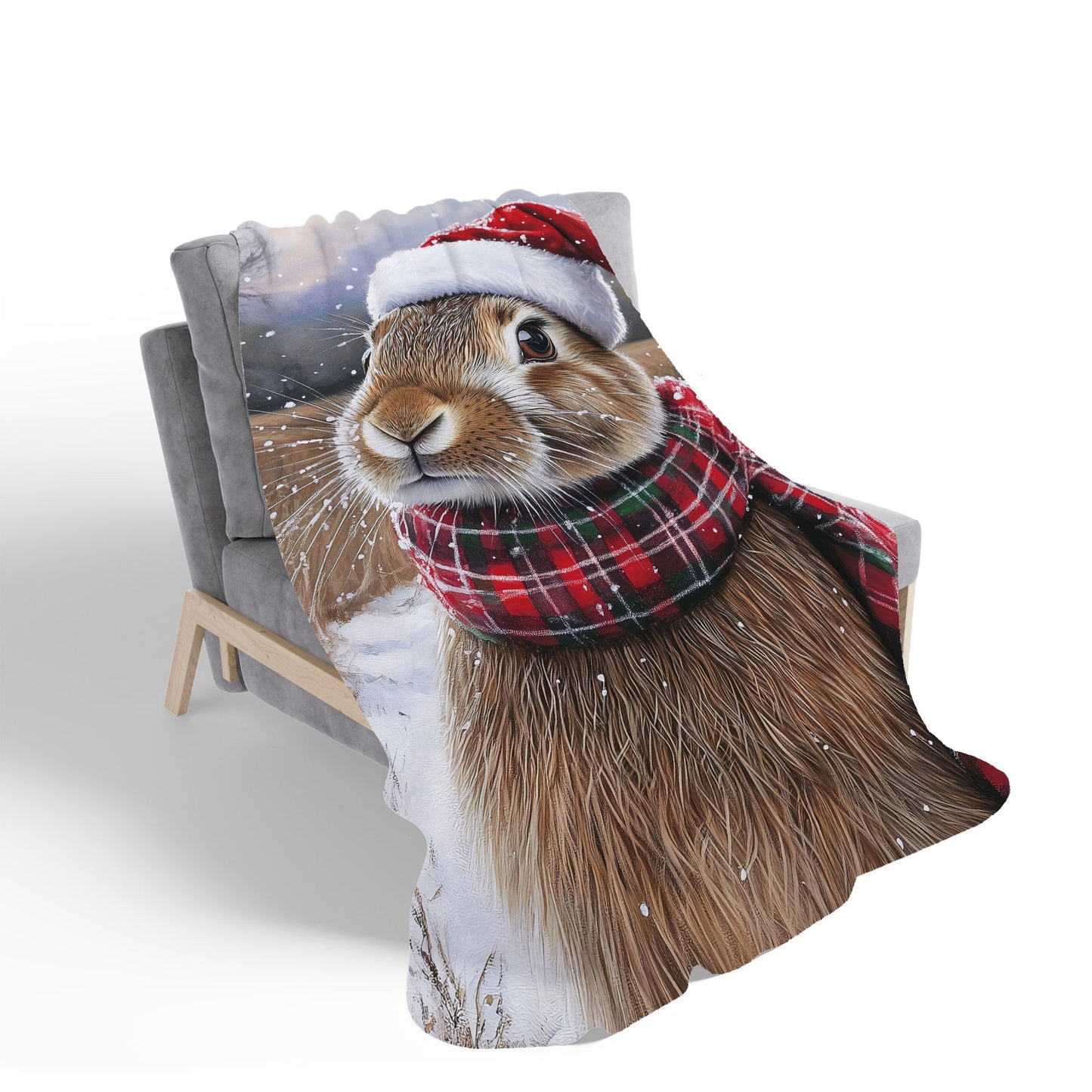 Snowy Christmas Brown Rabbit Sherpa Blanket