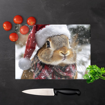 Christmas Brown Rabbit Glass Chopping Board