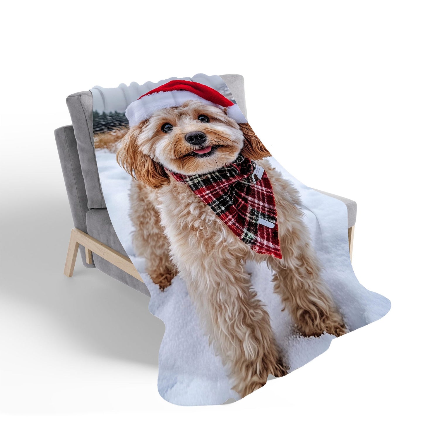 Snowy Christmas Cavapoo Sherpa Blanket