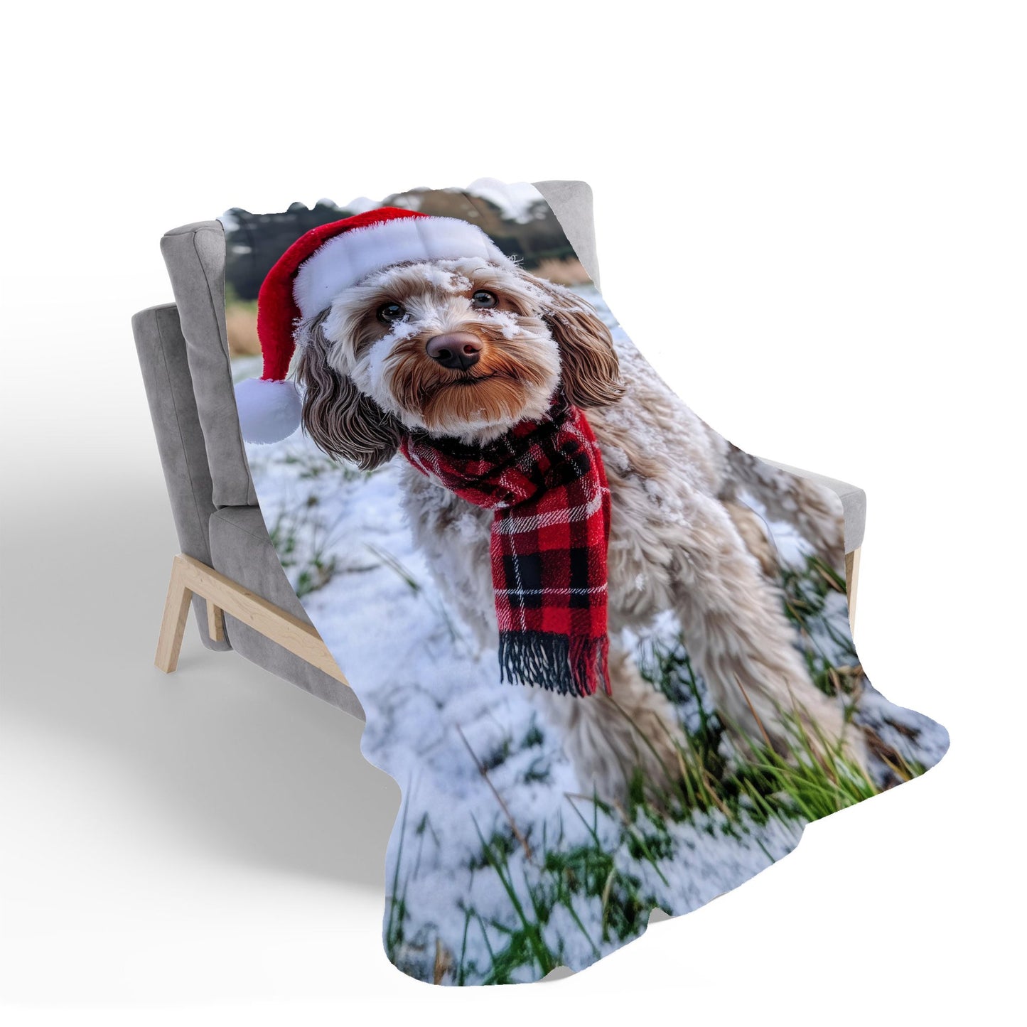 Snowy Christmas Cockapoo Sherpa Blanket