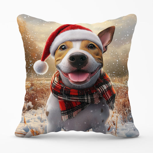 Snowy Christmas English Bull Terrier Dog Cushion