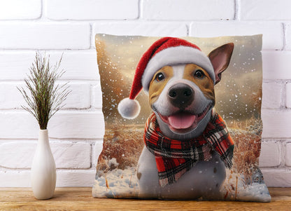 Snowy Christmas English Bull Terrier Dog Cushion