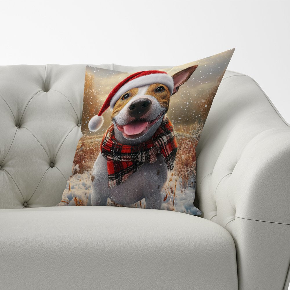 Snowy Christmas English Bull Terrier Dog Cushion