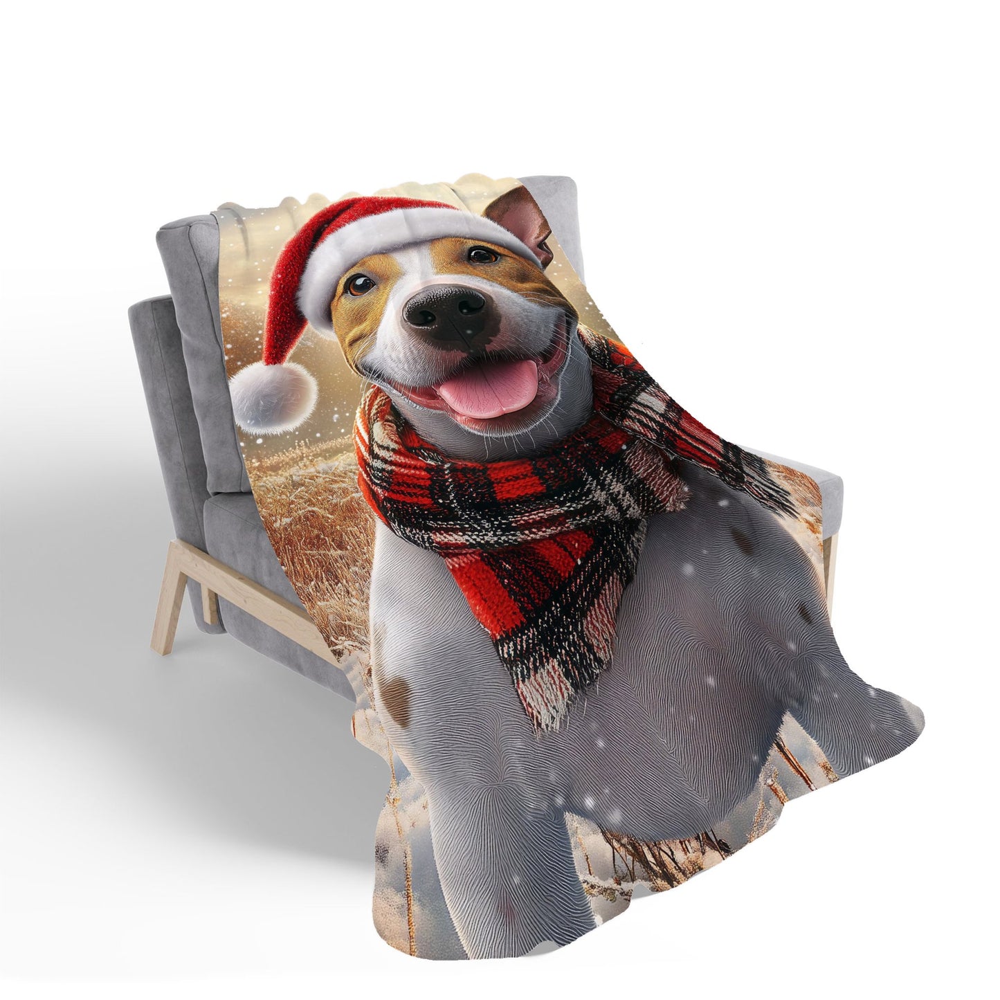 Snowy Christmas English Bull Terrier Dog Sherpa Blanket