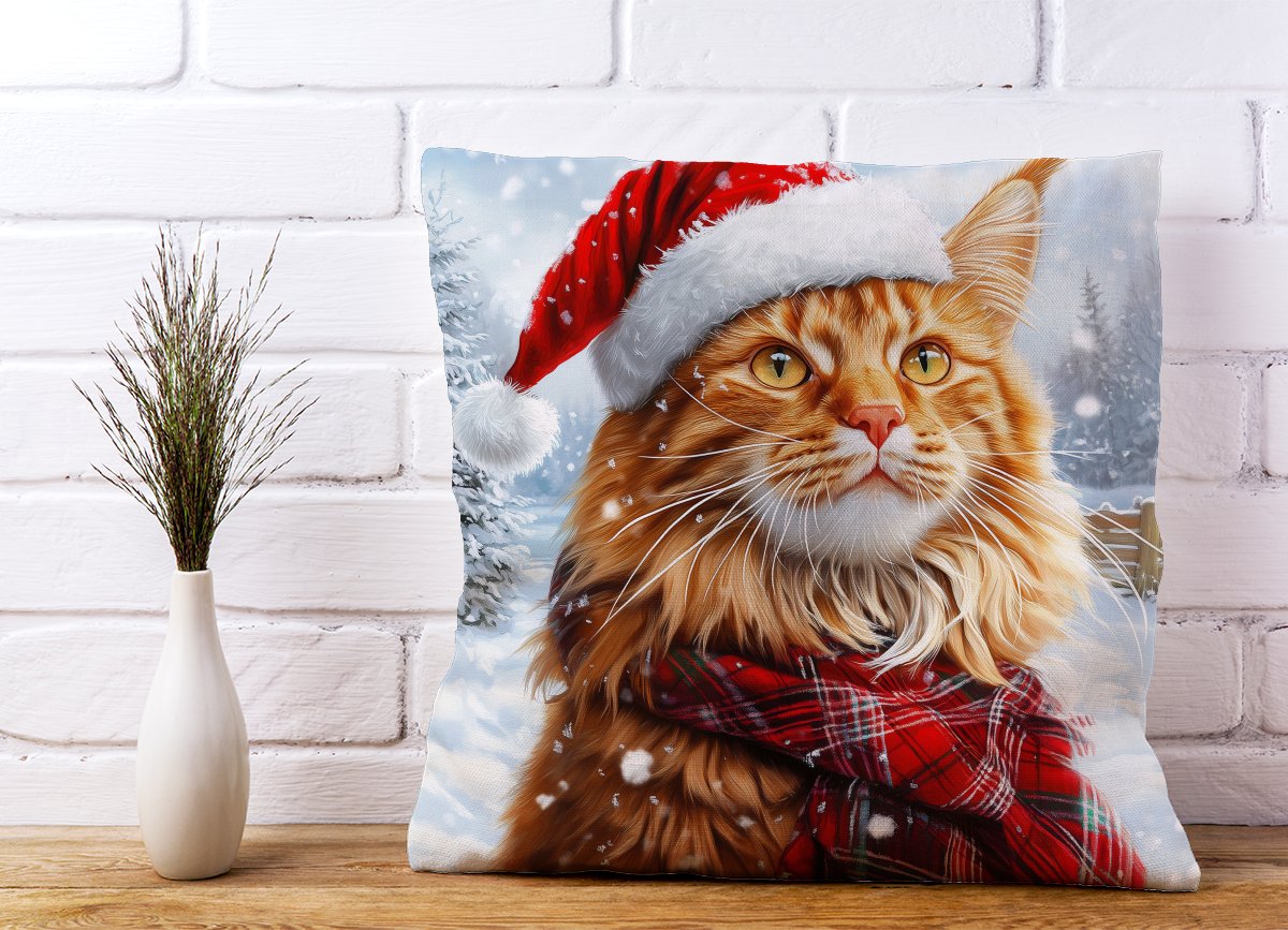 Christmas Ginger Maine Coon Cushion