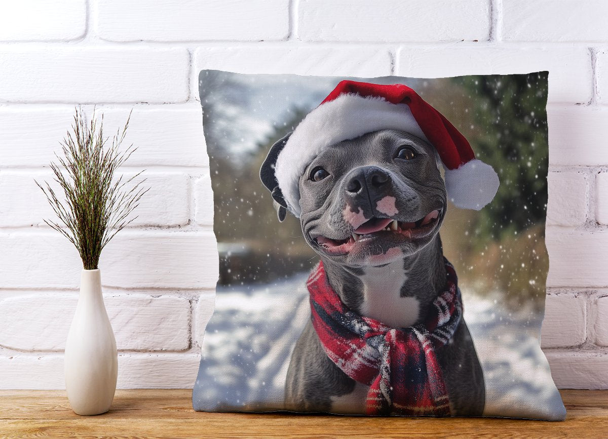 Snowy Christmas Staffordshire Bull Terrier Dog Cushion