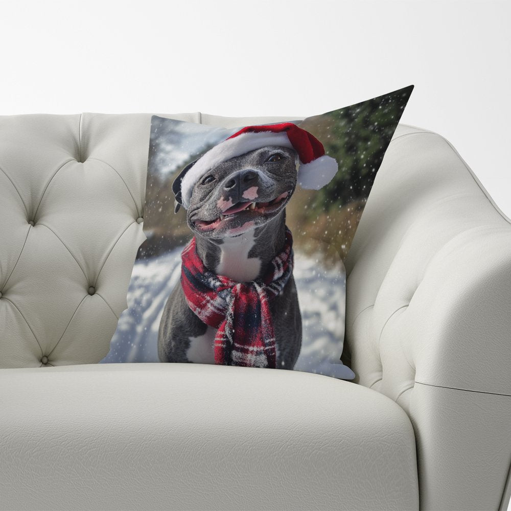 Snowy Christmas Staffordshire Bull Terrier Dog Cushion