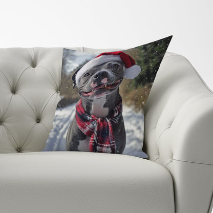 Snowy Christmas Staffordshire Bull Terrier Dog Cushion