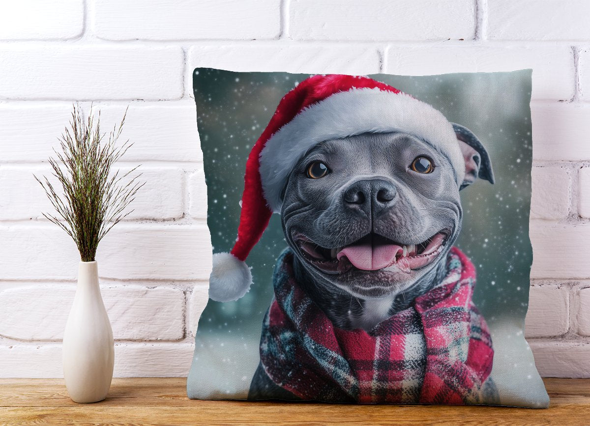 Christmas Staffiordsire Bull Terrier Cushion