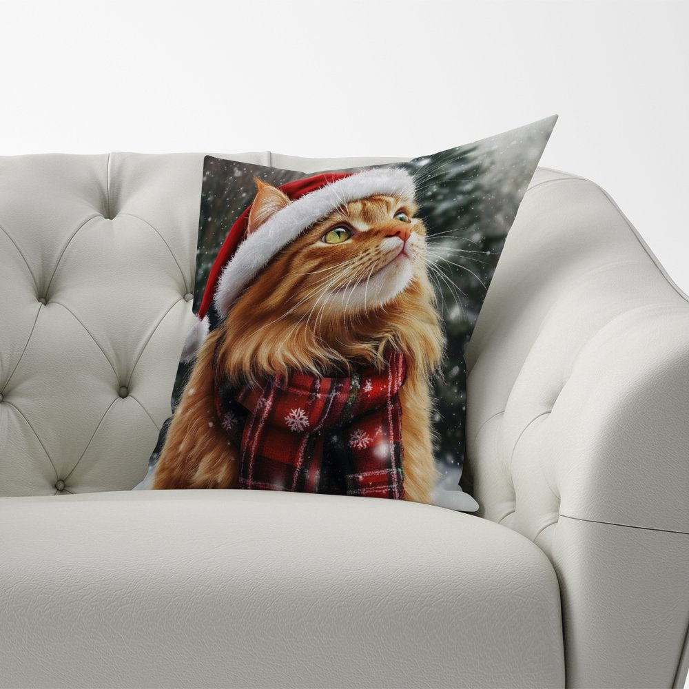 Snowy Christmas Ginger Cat Cushion