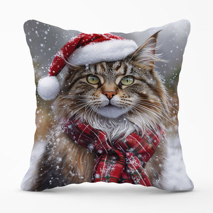 Snowy Christmas Maine Coon Cat Cushion