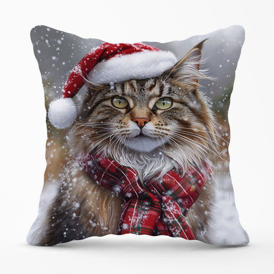 Snowy Christmas Maine Coon Cat Cushion