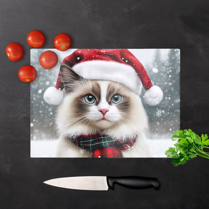 Christmas Ragdoll Glass Chopping Board