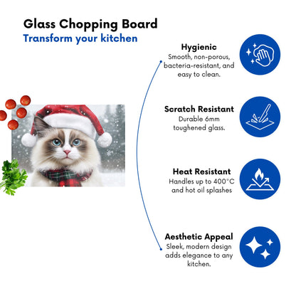 Christmas Ragdoll Glass Chopping Board