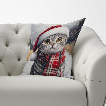 Snowy Christmas Scottish Fold Cat Cushion