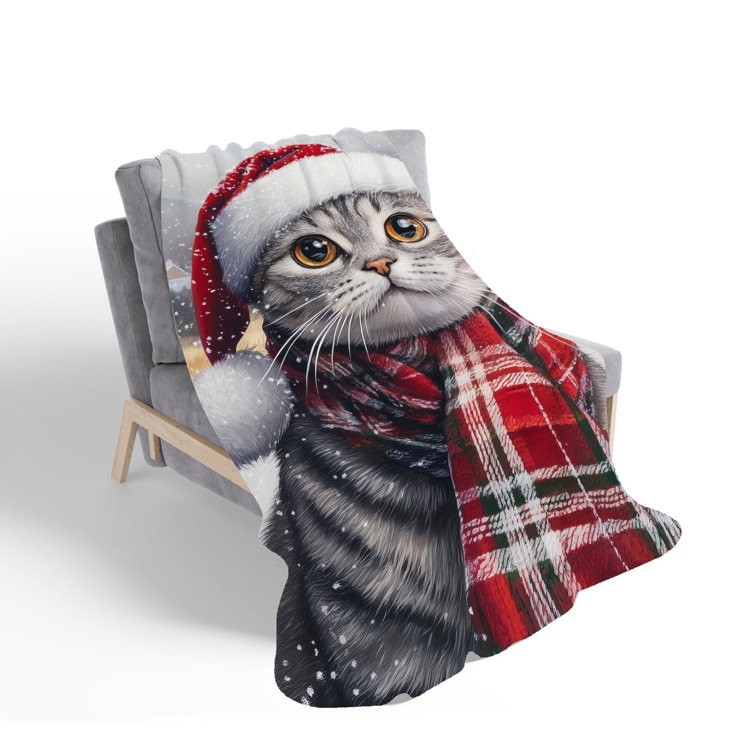 Snowy Christmas Scottish Fold Cat Sherpa Blanket
