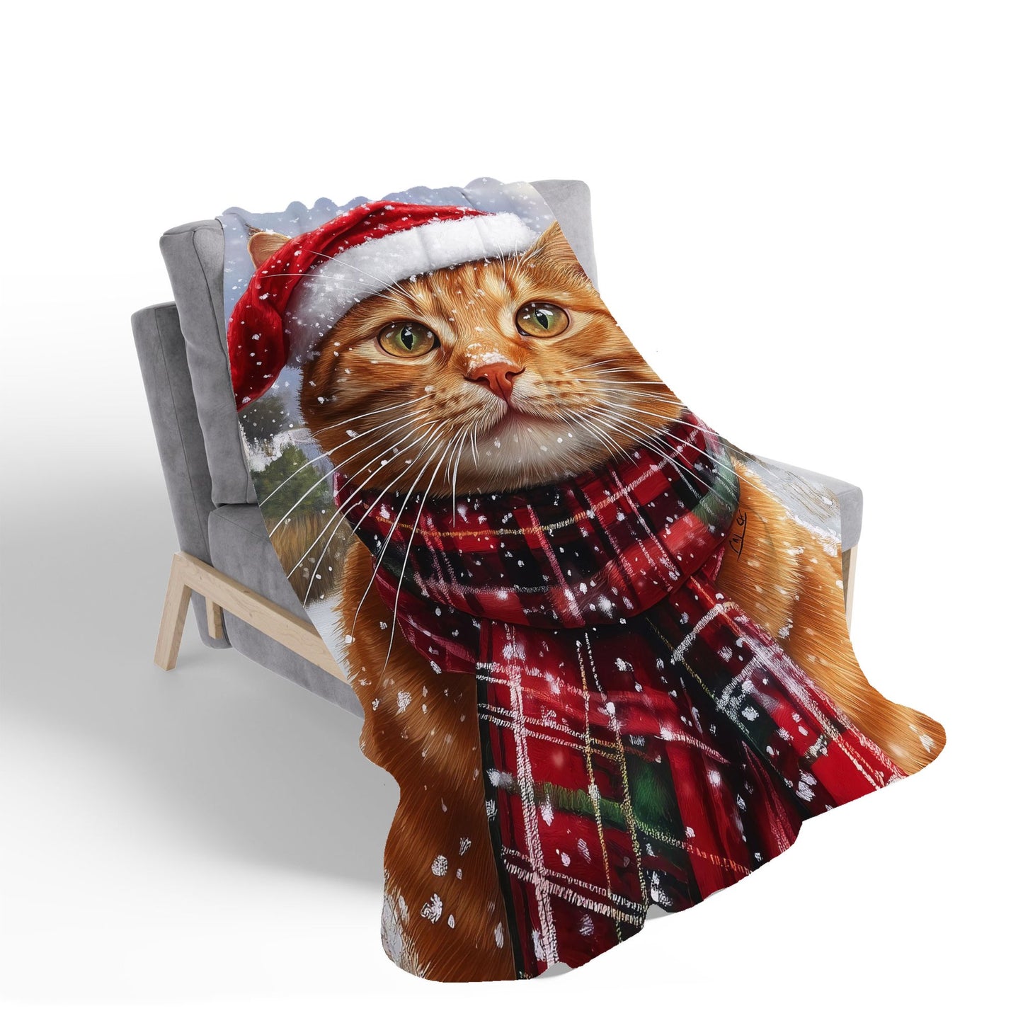 Christmas Ginger Shorthair Cat Sherpa Blanket