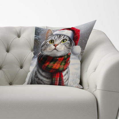 Snowy Christmas Silver Tabby Cushion