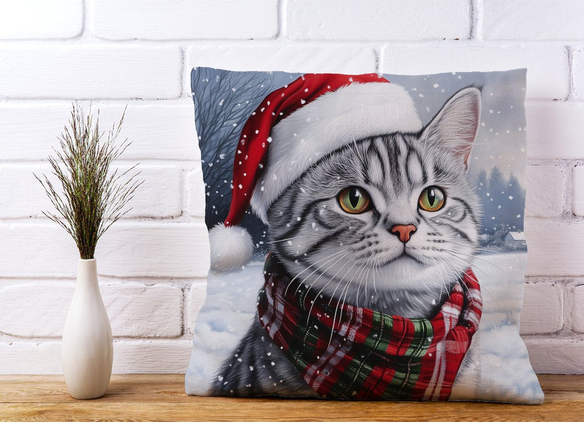 Christmas Silver Tabby Cushion
