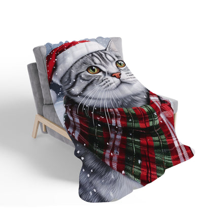 Christmas Silver Tabby Sherpa Blanket