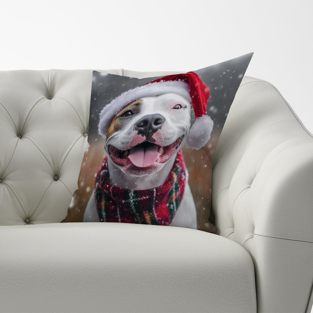 Snowy Christmas Staffy Bull Terrier Dog Cushion