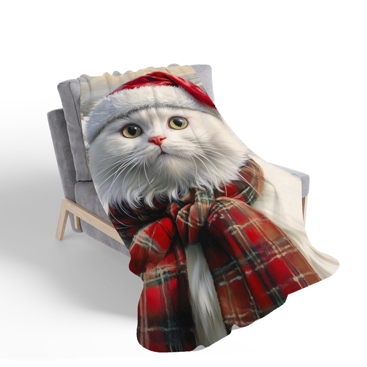 Christmas White Cat Sherpa Blanket