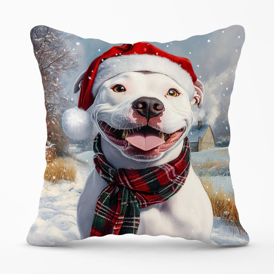 Snowy Christmas Staffy Bull Terrier Cushion