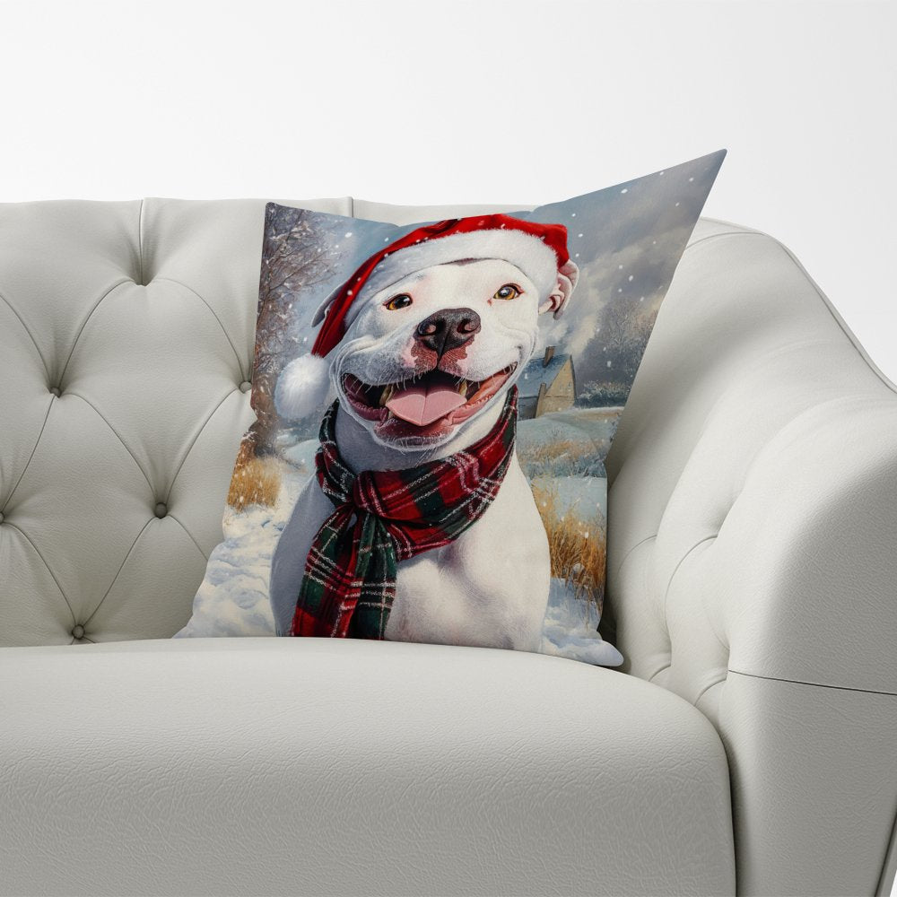 Snowy Christmas Staffy Bull Terrier Cushion
