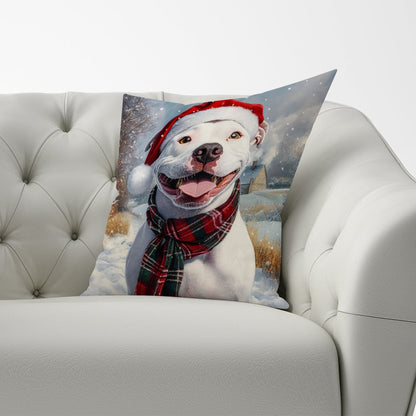 Snowy Christmas Staffy Bull Terrier Cushion