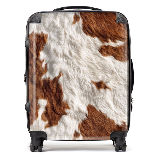 Brown White Cow Hide Print Suitcase