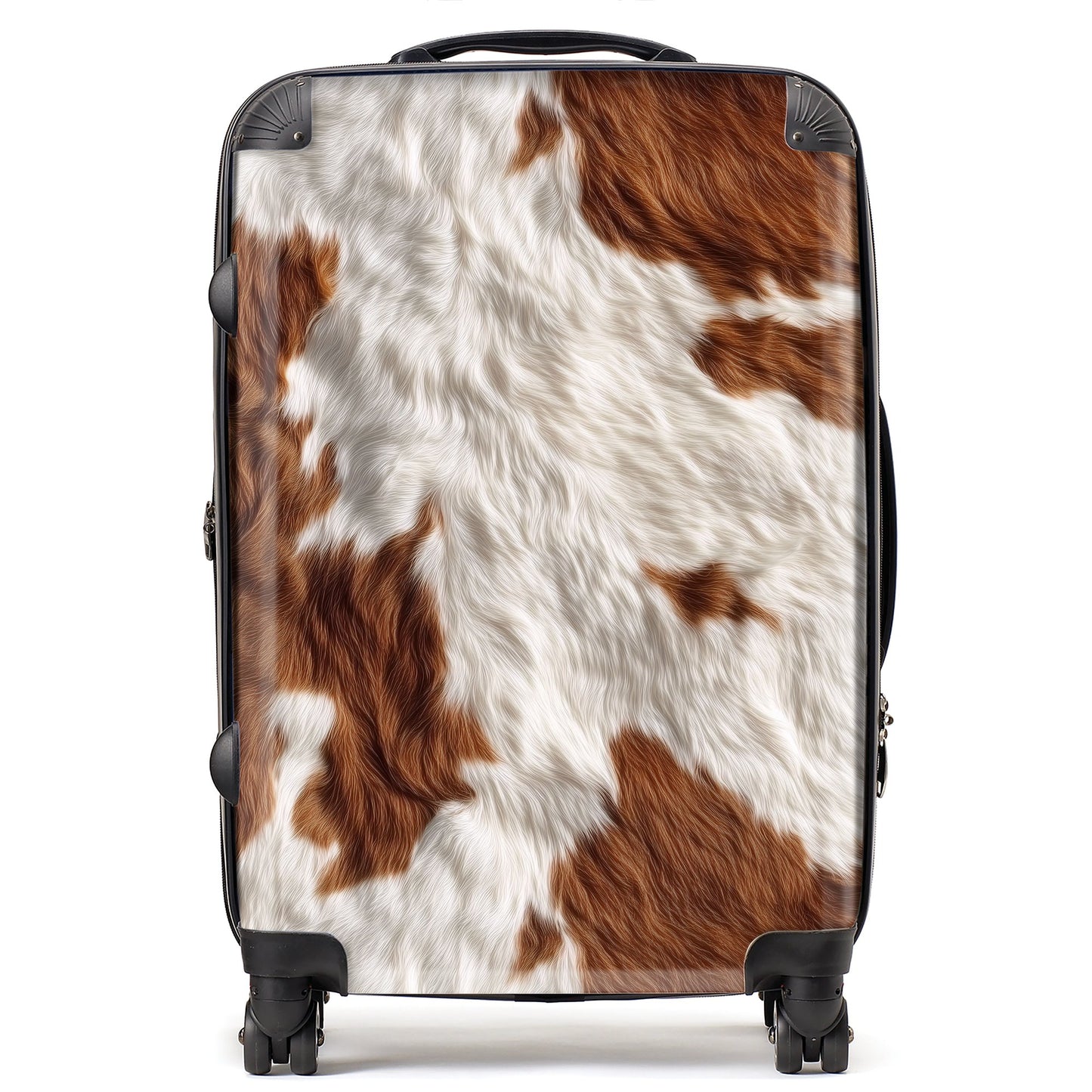 Brown White Cow Hide Print Suitcase