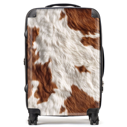 Brown White Cow Hide Print Suitcase