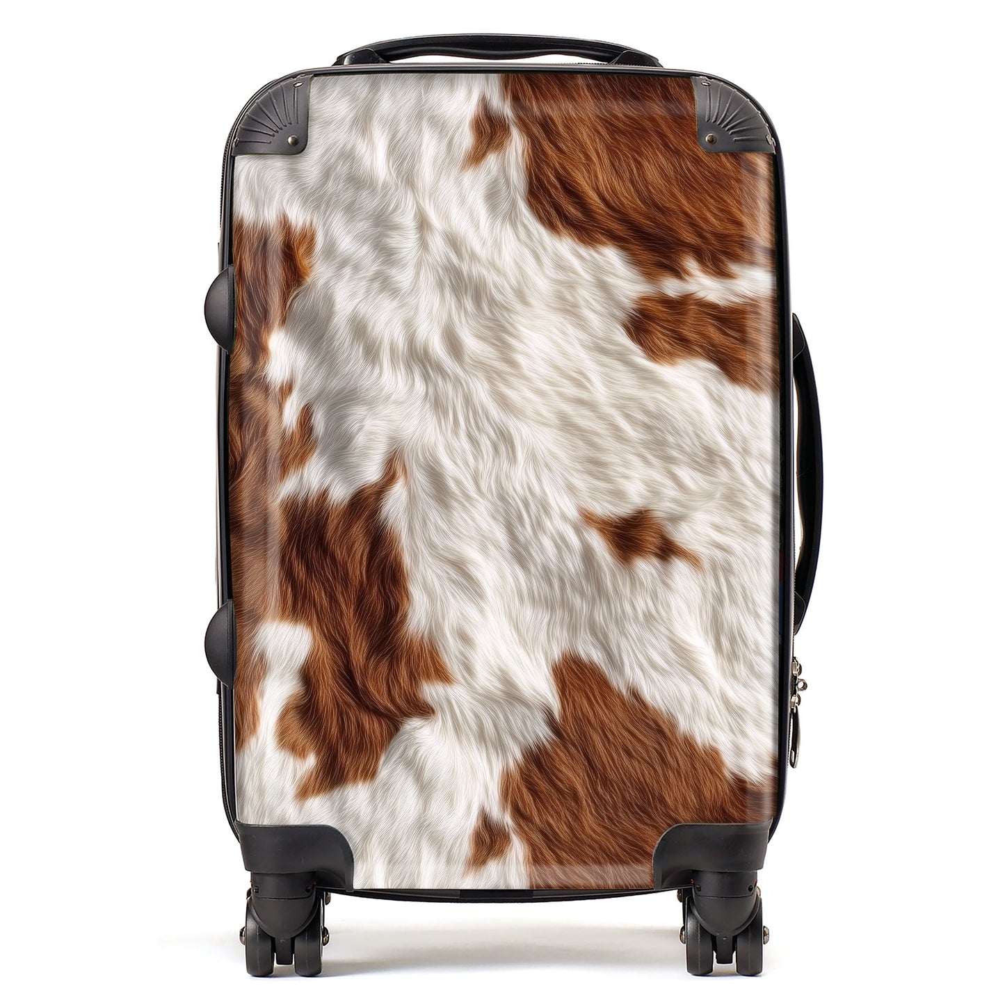 Brown White Cow Hide Print Suitcase
