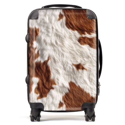 Brown White Cow Hide Print Suitcase
